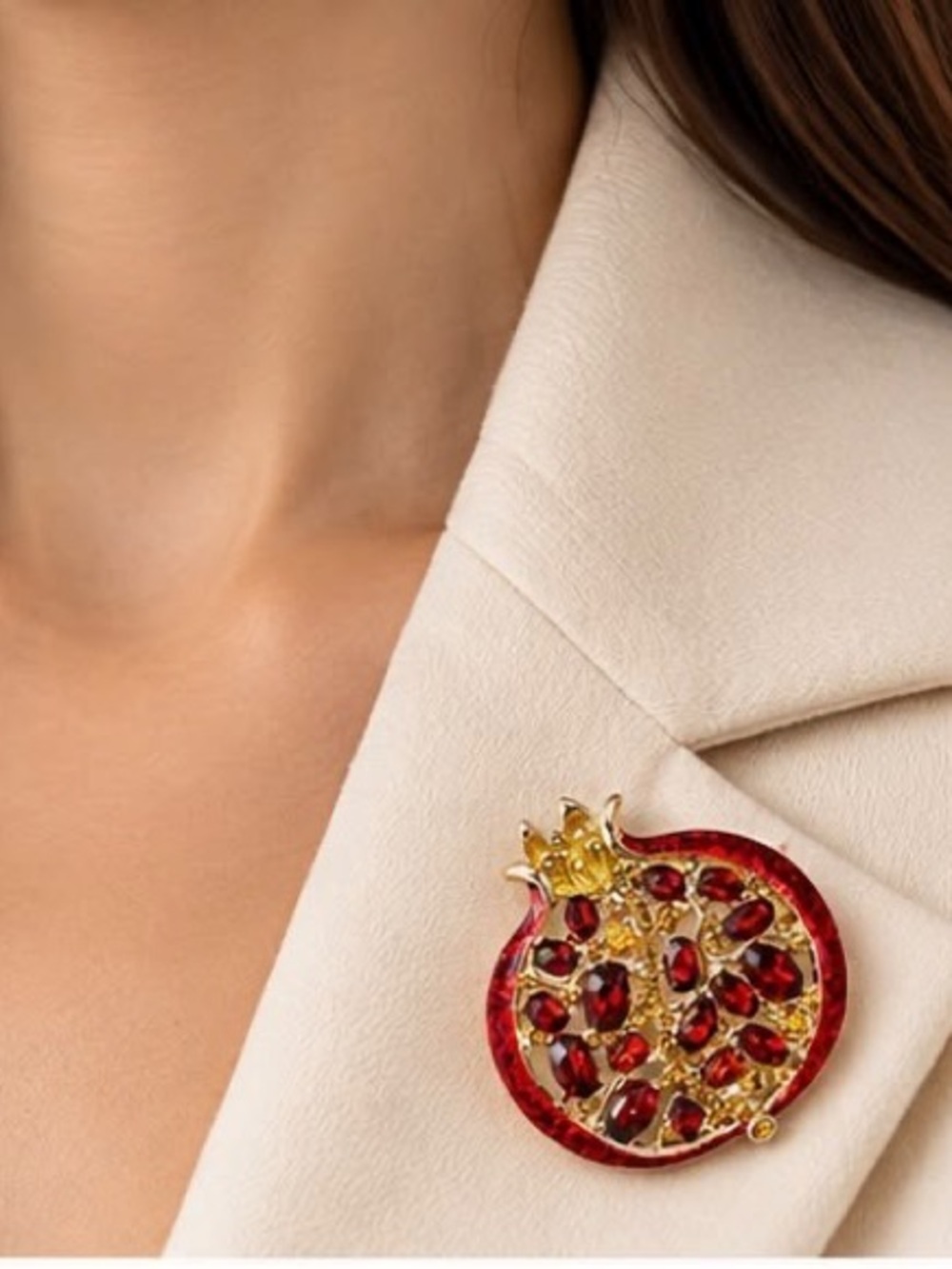 Vintage Pomegranate Rhinestone Brooch Pin